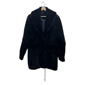 Vintage 80's Gitano Black Suede Faux Mouton Fur Collar Jacket M Cinched Grunge